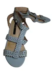 Kensie Light Blue Triangle Pattern Wedge Heel Sandals with Buckle