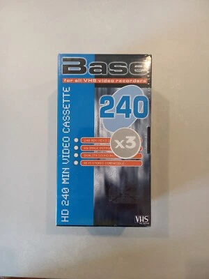 3 X Blank BASE VHS Tapes, Video Cassette 240 Mins. Brand New Sealed