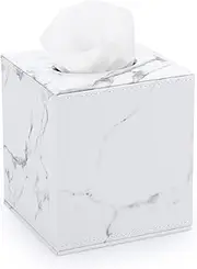 Sumnacon Stylish PU Leather Tissue Box Holder, Square Napkin Holder Pumping Paper Case Dispenser, Facial Tissue Box Cover with Magnetic Bottom for Home Office Car Automotive Decoration, Marble