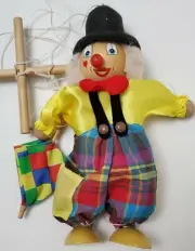 VTG 60s? BINO PUPPET HAND PAINTED WOOD CLOWN MARIONETTE GERMANY New/OPEN BOX
