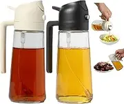 2 Pack Oil Sprayer for Cooking, 2 in 1 Olive Oil Dispenser Bottle for Kitchen, 16oz/470ml Oil Dispenser Bottle, Food-grade Glass Oil Mister for Air Fryer, Oven & Steak Frying, Black & Cream White