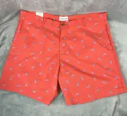 Saddlebred Shorts Men 42 Coral w Allover Blue Swordfish Comfort Stretch 7" L NEW
