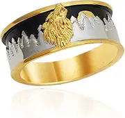 [PikaLF] Howling Wolf Ring for Men, Nordic Viking Wolf Head Ring, Retro Wolf Totem Rings, Wolf Moon Ring, Amulet Ring, Animal Wolf Jewellery for Men Boys