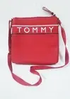 NEW TOMMY HILFIGER RED+BLACK+WHITE STRIPE,LOGO,NYLON CROSSBODY,BAG