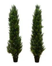 Nearly Natural Set of 2 Indoor/Outdoor UV-Resistant 5ft Artificial Topiary Cedar Trees