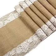 Labellevie Rustic Burlap Lace Table Runner Natural Jute for Wedding Festival Event Table Decoration White Lace