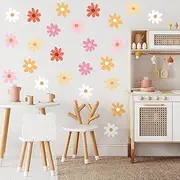 BBTO 6 Sheets Daisy Wall Decal Flower Vinyl Peel and Stick Stickers for Kids Nursery Wall Art Bedroom Living Room Classroom Decor (Vivid Color)