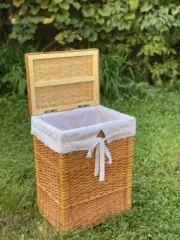 natural wicker laundry hamper laundry basket with lid bathroom linen storage bin