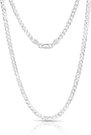 [NYC Sterling] Men's 4mm Solid Sterling Silver .925 Curb Link Chain Necklace, Made in Italy