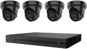 4 Channel 4K NVR Kit with 4X 6MP AI,Dual IR, Metal 2.8mm Fixed Black Turret IP Camera & 2TB HDD (HILOOK)