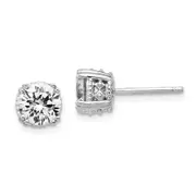 Sterling Silver Cheryl M Rhodium-Plated Round Brilliant-Cut 6.5mm Cz Post Stud Earrings