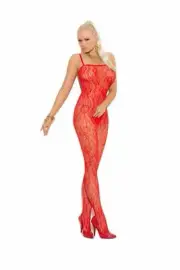 One size Regular S M L RED Rose Lace Open crotch Bodystocking