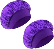 [Kellegour] Pack of 2 Silk Caps for Sleeping, Satin Hair Cap, Adjustable Sleep Cap, Women's Satin Bonnet Sleep Cap, Silk Sleep Cap, Satin for Women and Girls, Curly Natural Hair (Purple), purple, 30