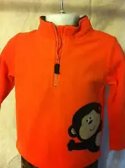 Carter's Two-Piece 1/2 Zip Orange Pullover Monkey Camouflage Pants Fleece 3M NWT