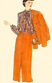 1980s Bill Blass High Tie Collar Blouse Midi Skirt Vogue Sewing Pattern 2248