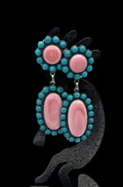 Navajo Sterling Sleeping Beauty Turquoise Conch Shell Cluster Dangle Earrings