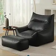 Bean Bag Chair Cover Seats Sofa Lounger Couch Furniture for Indoor and Outdoor (Without Filling) High Back Imitation Lazy Sofa Lounger Relax Furniture for Adult,Classic Black