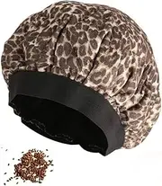 Cordless Deep Conditioning Hair Heat Cap, Microwavable Heat Hair Care Cap for Hair Therapy, Interior Retention Thermal Hair Treatment Caps, Leopard