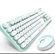 Wireless Bluetooth Keyboard for Laptop, PC, Mac, Portable 104-Key Typewriter Retro Round Keycap Keyboard (Green)