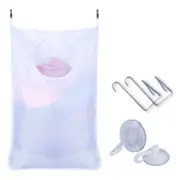Catzon Hanging Laundry Hamper Bag with Free Adjustable Stainless Steel and Suction Cup Hooks White