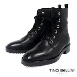 【TINO BELLINI 貝里尼】帥勁潮流牛皮綁帶靴TF8532(黑)