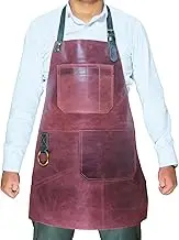 Vintage Dark Brown Leather Apron 26"x28" – Heavy-Duty Work Apron with Adjustable Crossback Straps & Brass Hardware – Ideal for BBQ, Woodworking, Blacksmiths, Craftsmen & Welding