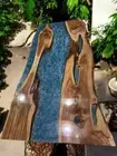 Blue Epoxy Resin Dining Table Live Edge Wooden Console Bar Desk Luxury Home Deco