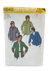Simplicity Sewing Pattern 6643 Shirt Jacket Mens Teens Size 46-48