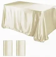 2 Pack Ivory Satin Tablecloth Smooth Fabric Table Cover Premium Table Cloth Bright Silk Rectangle Tablecloth for Wedding Banquet Party Events Dining Table Decoration, 90x132 Inch