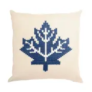Navy Blue And White Embroidered Maple Leaf With Polyester Insert Pillow