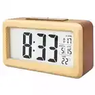 Wooden Alarm Clock with Calendar and Temperature Displayed.Solid Digital Clock