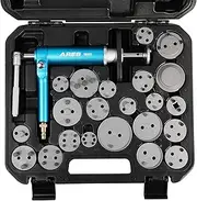 18023-23-Piece Brake Caliper Wind Back Tool Set - Pneumatic Design for Easy One-Person Use - Includes Compressor Tool and 22 Drive Key Disc Adapters - Storage Case Included