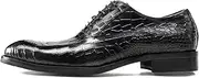 [Generic] Formal Dress Shoes for Men Pointed Toe Lace Up Solid Colour Faux Crocodile Skin Pattern Genunine Leather Slip On for Party First Layer Decorate Dress Shoes for Men