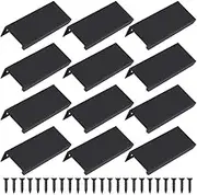 12pcs Black Mount Finger Edge Pull Handles, 80mm/3.15" Aluminum Concealed Handle Cabinets Drawers Handle Tab for Home Kitchen Door Drawer Cabinet Knobs Wardrobe Pulls