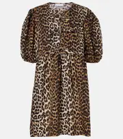 [Ganni] Ganni Leopard-print cotton minidress AU 14 brown