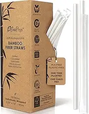 [EcoPreps] Biodegradable Bamboo Fiber Straws, Compostable Individually Wrapped Straws | 100 Count, 100% Plastic-Free, Eco-Friendly Drinking Straw | 7.8'' Plant Fiber Disposable Straw in White Paper Wrap