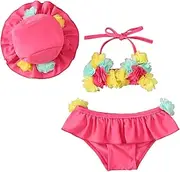 [DELIMALI] Infant Girls Ruffle Hawaii Swimsuit Baby Girl Bikini Sets Toddler 3 Piece Bathing Suit with Hat Kids Swimwear Beach Set