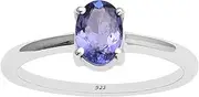 [MOONEYE] 925 Sterling Silver Oval Prong Tanzanite Solitaire Classic Ring