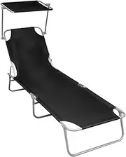 Folding Sun Lounger with Adjustable Backrest and Canopy, Portable Outdoor Lounge Chair for Patio and Porch, 74.2" x 22.6" x 10.6"