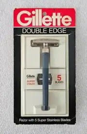 Gillette Double Edge Razor Vintage 1989 with 5 Super Stainless Blades NEW Sealed