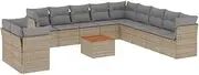 vidaXL Garden Sofa Set 12 Piece Modular Mix Beige PE Rattan - Outdoor Patio Furniture with Cushions & Storage - Acacia Wood Table