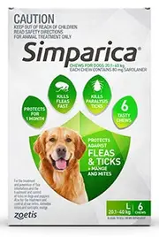Simparica for Large Dogs 20.1-40kg - Green - 6 Pack - Flea & Tick Tablets