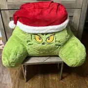 Bed Reading Pillow Christmas Grinch Sit Up Cuddle Back Cushion Chair Lumbar Support Headboard Backrest with Arms Green Xmas Decorations