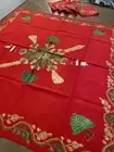 Christmas Aghabani Cotton Embroidered TableCloth ,5 Napkins 42x39 Red handmade