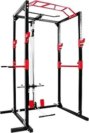 Ultrasport Power Fitness Multifunctional Rack with LAT Pulldown System – High Performance Quality Squat Rack and Solid Steel Construction - Adjustable Cable Crossover System and More Training Attachment