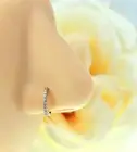 Septum Helix Nose Hoop 14K Gold CZ Paved Half Circle Paves , Hinged Hoop Rings