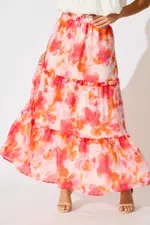 Everett Maxi Skirt in multicolor Red and Orange Floral 8