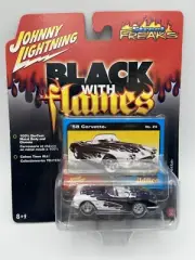 Johnny Lightning Black With Flames 1958 Corvette 1/64 Scale FREE SHIPPING
