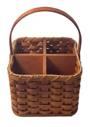 Amish Wine Basket 4-Bottle Solid Oak Wine Storage Basket