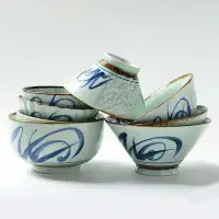 在飛比找Yahoo!奇摩拍賣優惠-三分燒純手繪小碗創意陶瓷餐具吃飯碗茶碗喇叭碗日式碗古樸沙拉碗